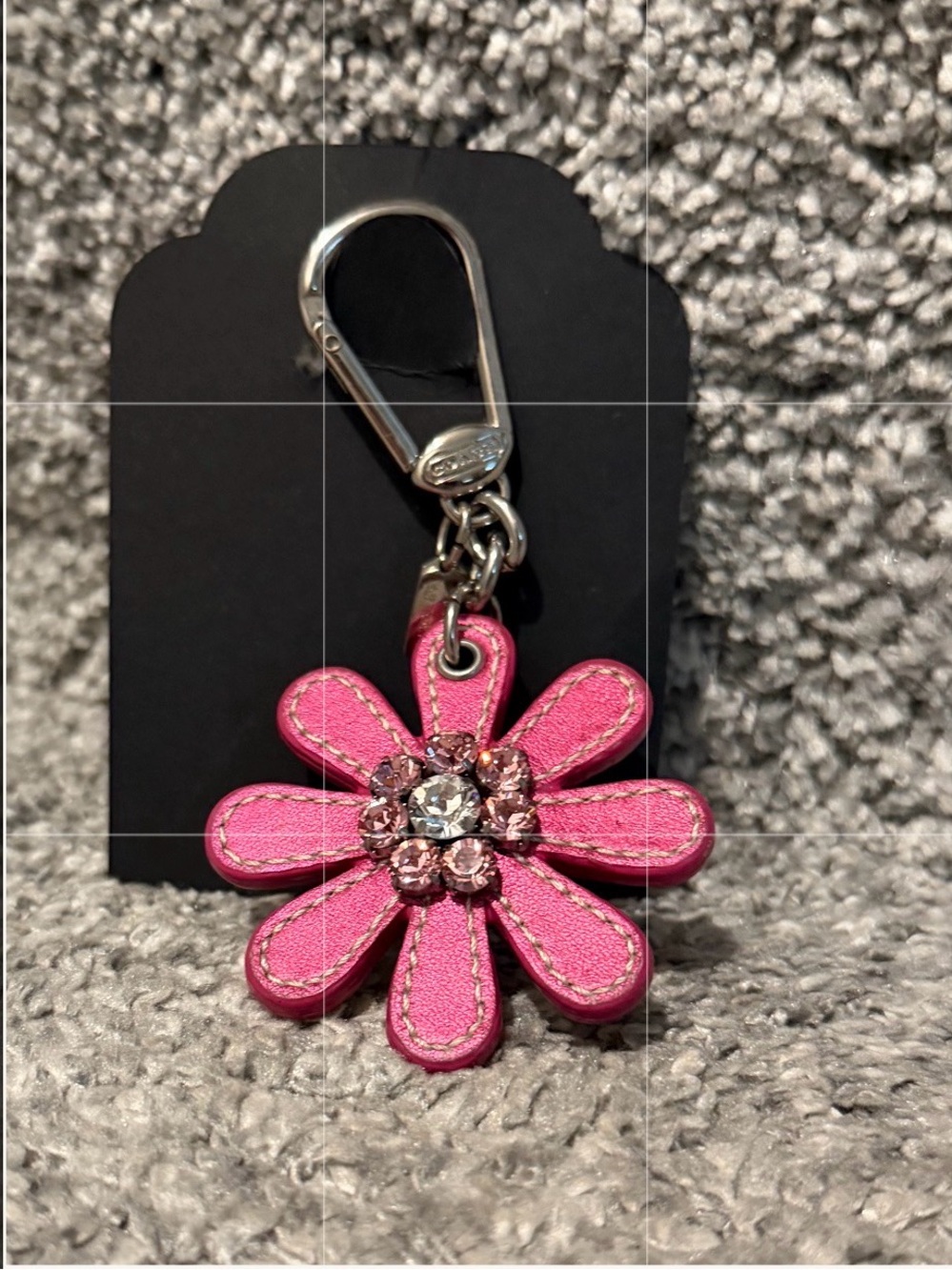 Coach Crystal Rhinestone Metallic Pink Flower Daisy Bag Charm / Key